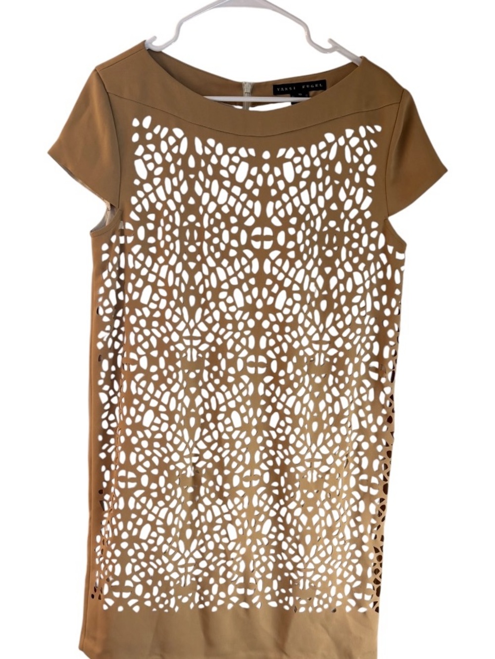 Yansi Fugel Camel Laser-Cut Cap Sleeve Tunic